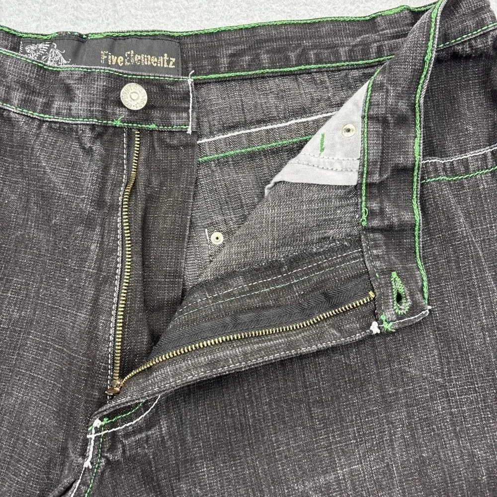 Five Elementz Jeans Mens 42x31 Y2K Black Baggy Embroidered  Streetwear Skater‎